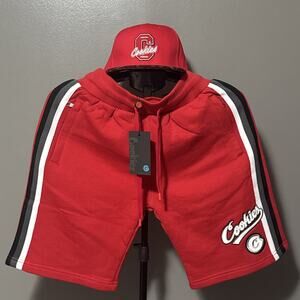 Red Cookies "Puttin In Work" Fleece shorts & Plaid Brim Snap Back OG Logo Hat